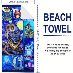 Women's Oversized Quick Dry Beach Towel With Cute Owl Cartoon