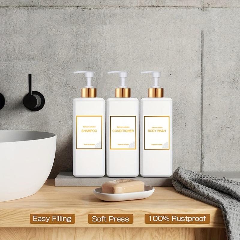 3pcs Soap Dispenser Set Countertop Lotion Bottle with Waterproof Label