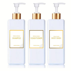 3pcs Soap Dispenser Set Countertop Lotion Bottle with Waterproof Label