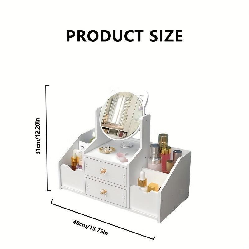 Stylish Cosmetic Storage Box with Mirror - Organize Beauty Collection