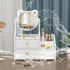 Stylish Cosmetic Storage Box with Mirror - Organize Beauty Collection