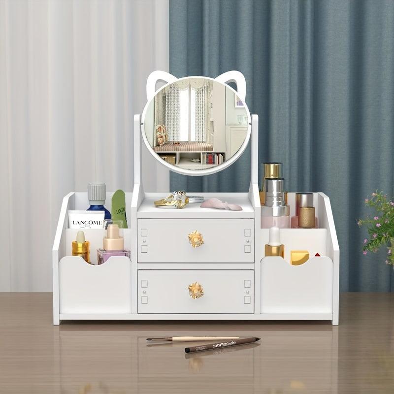 Stylish Cosmetic Storage Box with Mirror - Organize Beauty Collection