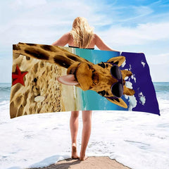 Giraffe Pattern Beach Towel Large Microfiber Absorbent Lightweight Towel