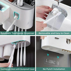 Automatic Toothbrush Holder with Toothpaste Dispenser and 4 Brush Slots