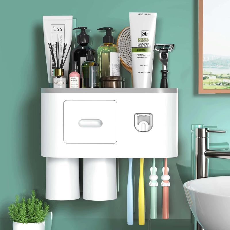 Automatic Toothbrush Holder with Toothpaste Dispenser and 4 Brush Slots
