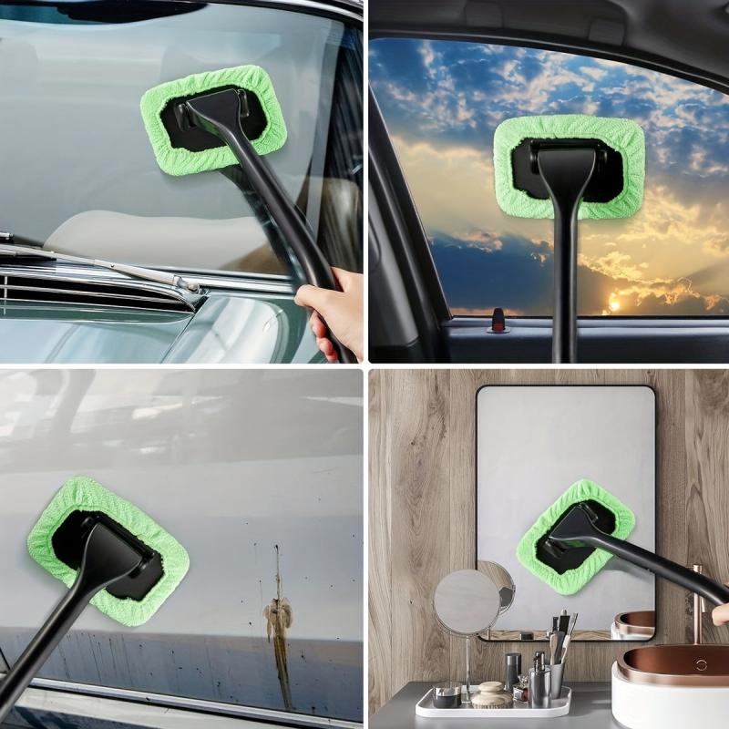 Car Window Cleaning Tool with Microfiber Cloth Pad Head
