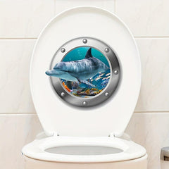 3D Dolphin Toilet Cover Sticker Ocean Diving Mirror Self-adhesive Wall Sticker