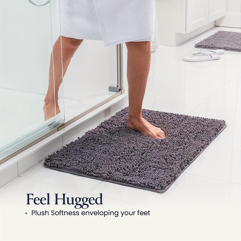 2pcs Bathroom Rugs Bath Mat Set Soft Plush Chenille Shower Mats For Bathroom