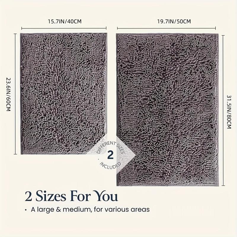 2pcs Bathroom Rugs Bath Mat Set Soft Plush Chenille Shower Mats For Bathroom