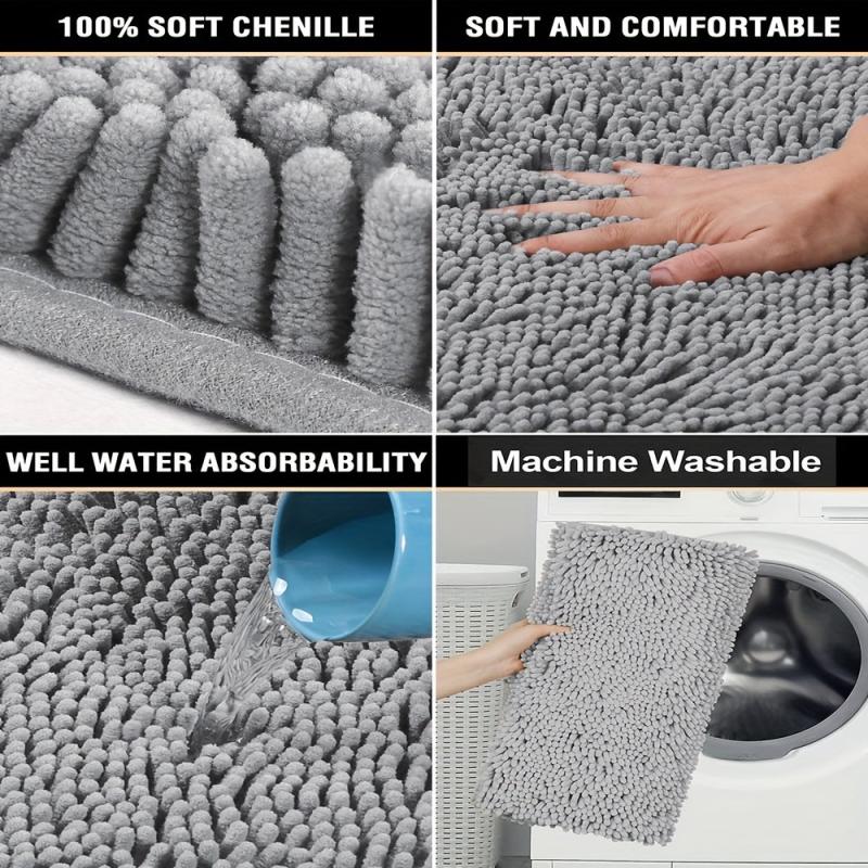 2pcs Bathroom Rugs Bath Mat Set Soft Plush Chenille Shower Mats For Bathroom