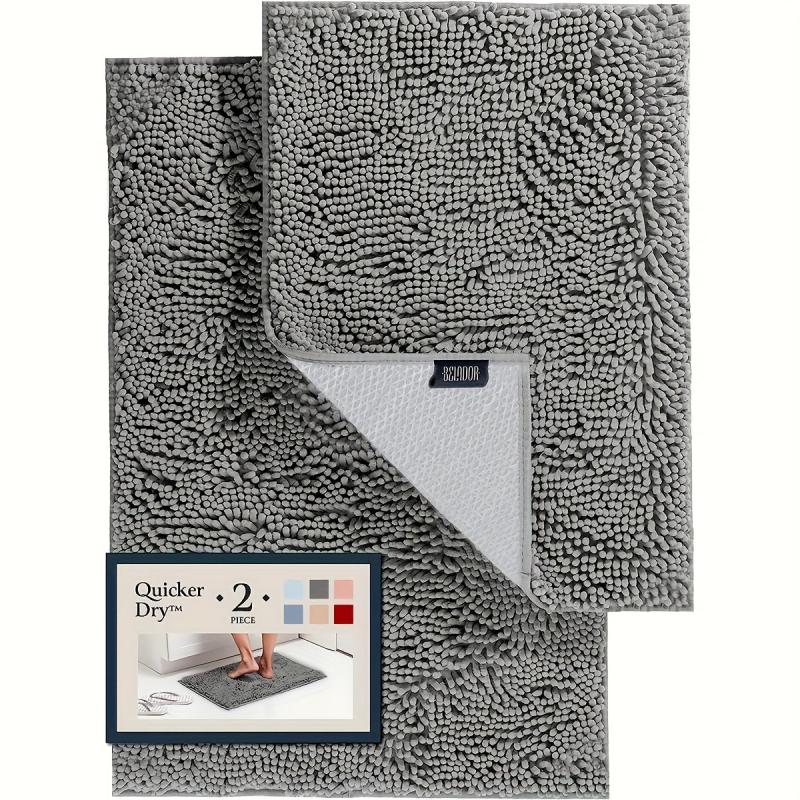 2pcs Bathroom Rugs Bath Mat Set Soft Plush Chenille Shower Mats For Bathroom