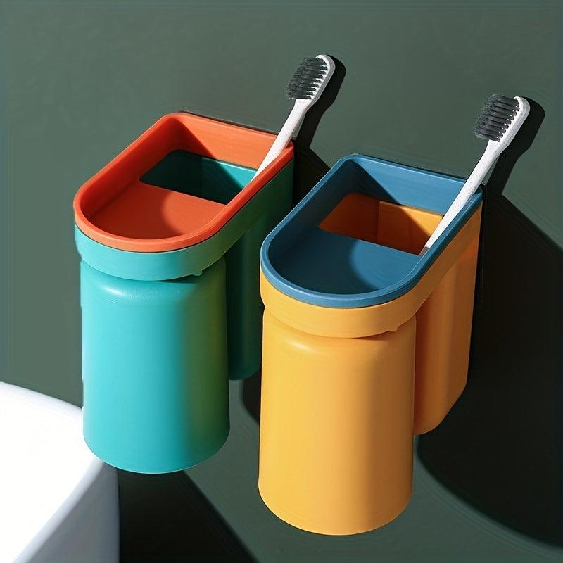 Toothbrush Holder with Gargle Cup Wall Mounted Storage Rack