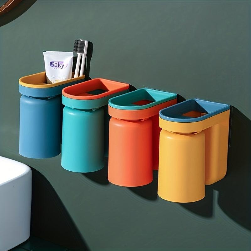 Toothbrush Holder with Gargle Cup Wall Mounted Storage Rack