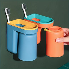 Toothbrush Holder with Gargle Cup Wall Mounted Storage Rack