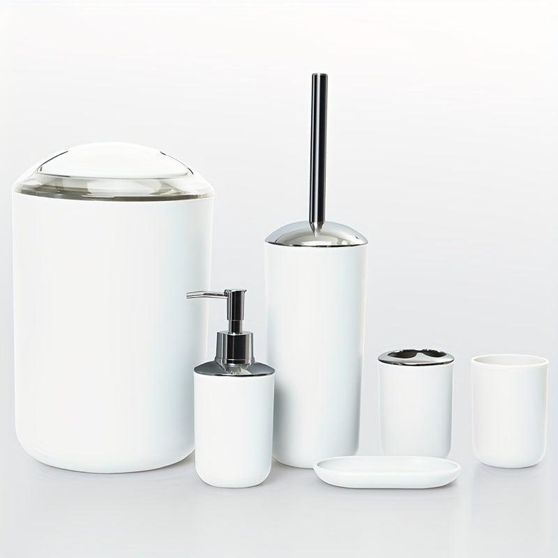 6pcs Bathroom Accessories Set Plastic Toothbrush Holder Soap Dispenser Trash Can