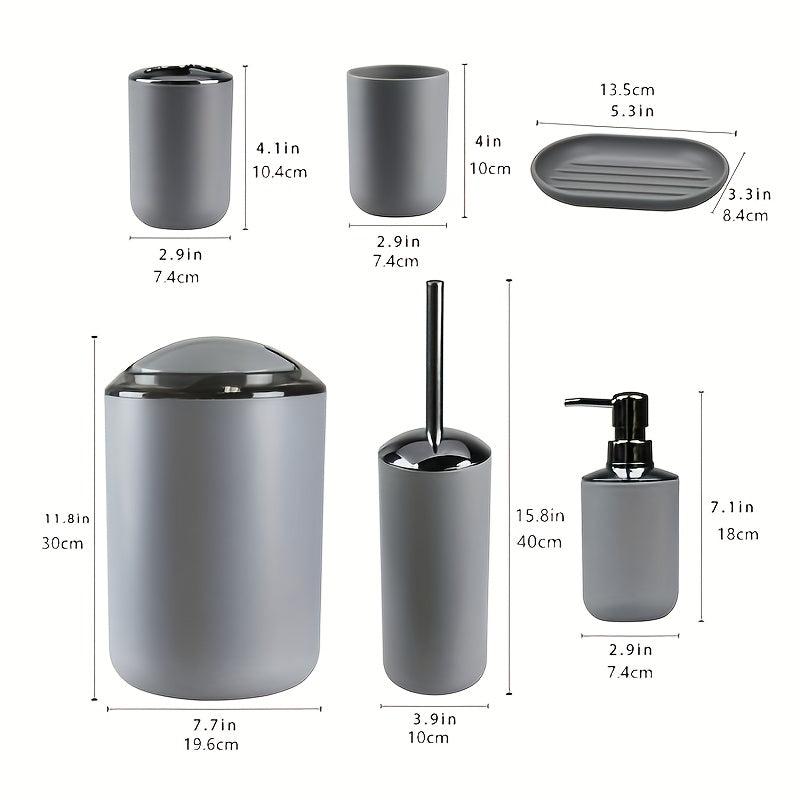 6pcs Bathroom Accessories Set Plastic Toothbrush Holder Soap Dispenser Trash Can