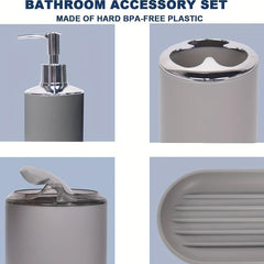 6pcs Bathroom Accessories Set Plastic Toothbrush Holder Soap Dispenser Trash Can