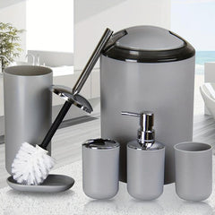 6pcs Bathroom Accessories Set Plastic Toothbrush Holder Soap Dispenser Trash Can