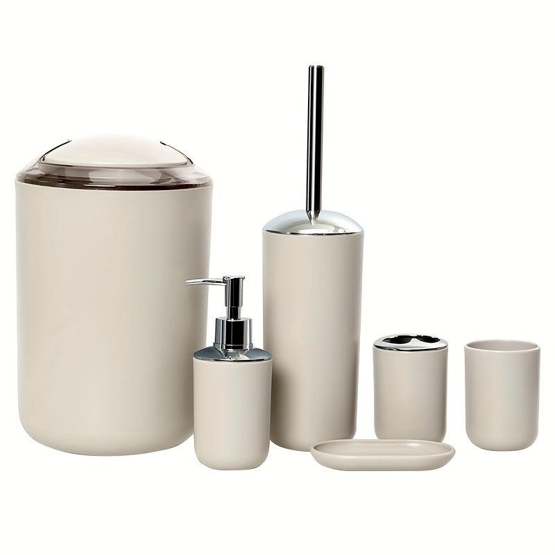 6pcs Bathroom Accessories Set Plastic Toothbrush Holder Soap Dispenser Trash Can