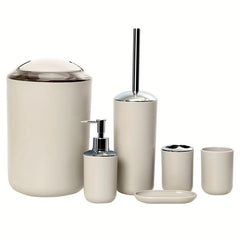 6pcs Bathroom Accessories Set Plastic Toothbrush Holder Soap Dispenser Trash Can
