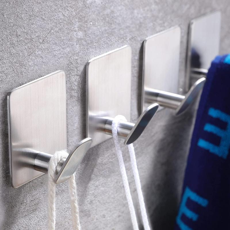 4pcs Stainless Steel Adhesive Hook for Towels Coats Hats Robes