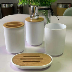 4pcs Bathroom Accessories Set Lotion Dispenser Soap Dish Gargle Cup Toothb