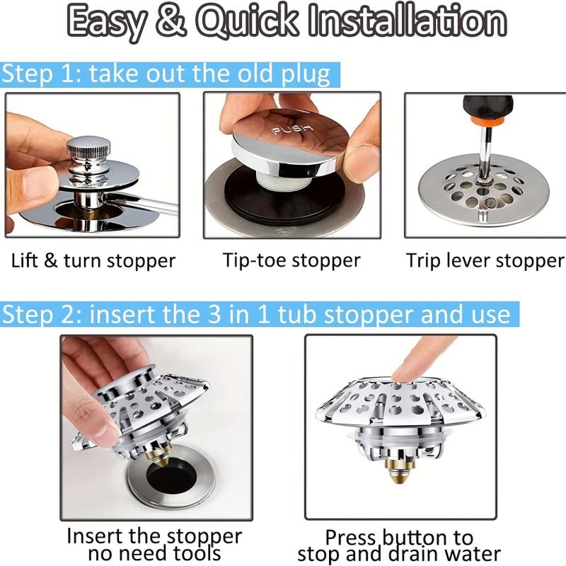 3-in-1 Copper Bathtub Tub Stopper with Hair Catcher Strainer