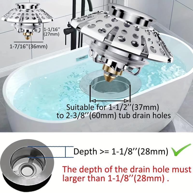 3-in-1 Copper Bathtub Tub Stopper with Hair Catcher Strainer