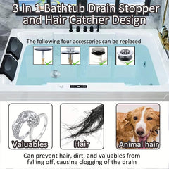 3-in-1 Copper Bathtub Tub Stopper with Hair Catcher Strainer