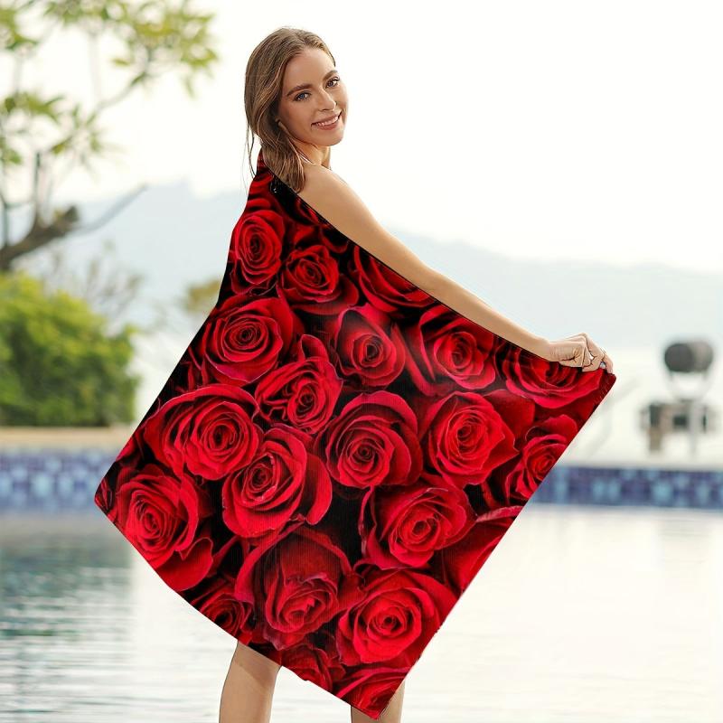 Red Rose Pattern XL Beach Towel Quick Dry Water Absorbent 59x29