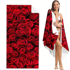 Red Rose Pattern XL Beach Towel Quick Dry Water Absorbent 59x29