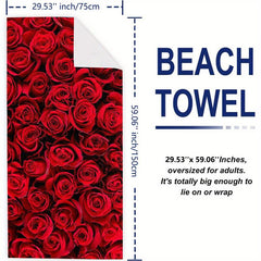 Red Rose Pattern XL Beach Towel Quick Dry Water Absorbent 59x29