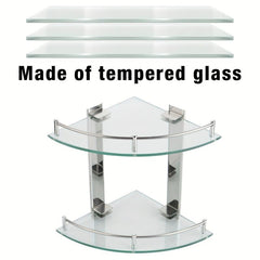Triangle Glass Shower Caddy Wall Mounted Bathroom Tray