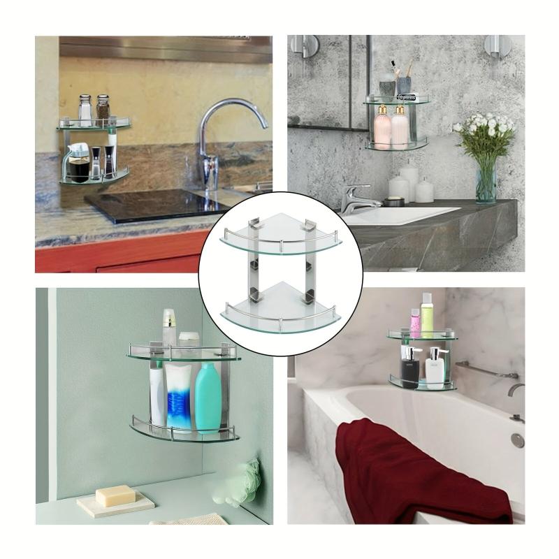 Triangle Glass Shower Caddy Wall Mounted Bathroom Tray
