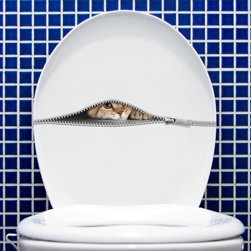 3D Zipper Cat Toilet Sticker Home Wall Decal