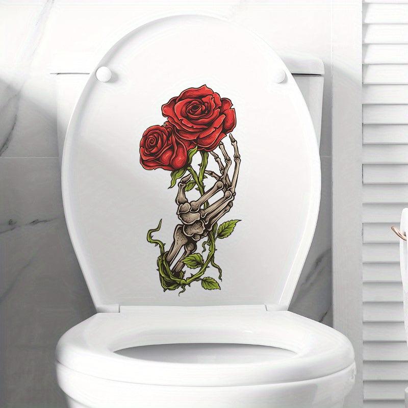 1pc Halloween Toilet Seat Decal Scary Skeleton Washroom Sticker