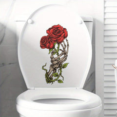 1pc Halloween Toilet Seat Decal Scary Skeleton Washroom Sticker