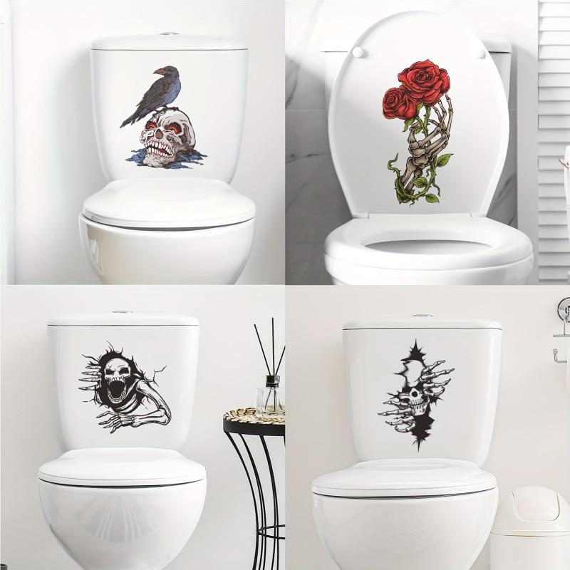 1pc Halloween Toilet Seat Decal Scary Skeleton Washroom Sticker