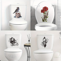1pc Halloween Toilet Seat Decal Scary Skeleton Washroom Sticker