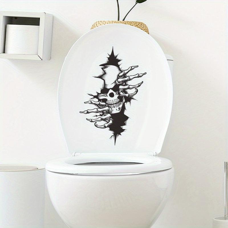 1pc Halloween Toilet Seat Decal Scary Skeleton Washroom Sticker
