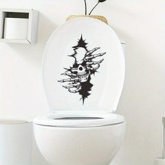 1pc Halloween Toilet Seat Decal Scary Skeleton Washroom Sticker