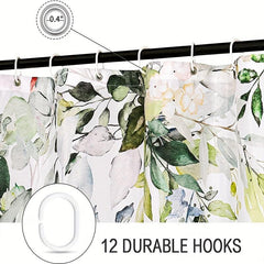 Green Leaves Shower Curtain Durable Plant Shower Curtain With 12 Hooks
