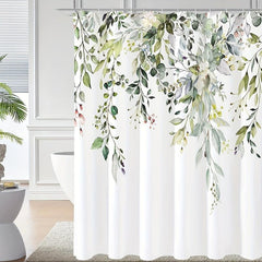 Green Leaves Shower Curtain Durable Plant Shower Curtain With 12 Hooks