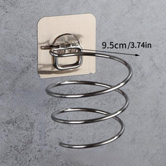Stainless Steel Hair Dryer Holder Wall Mounted Organizer - Adhesive No Drilling