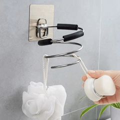 Stainless Steel Hair Dryer Holder Wall Mounted Organizer - Adhesive No Drilling