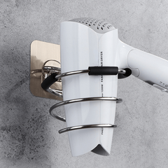 Stainless Steel Hair Dryer Holder Wall Mounted Organizer - Adhesive No Drilling
