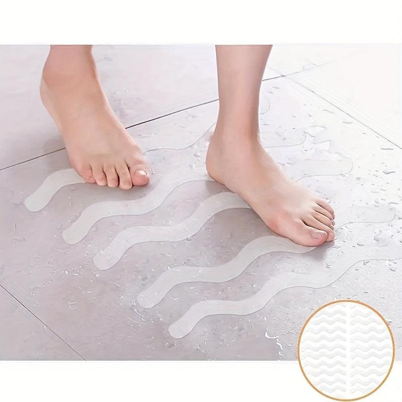 6pcs S-shaped Anti-slip Shower Tread Sticker Bathroom Non-slip Strip