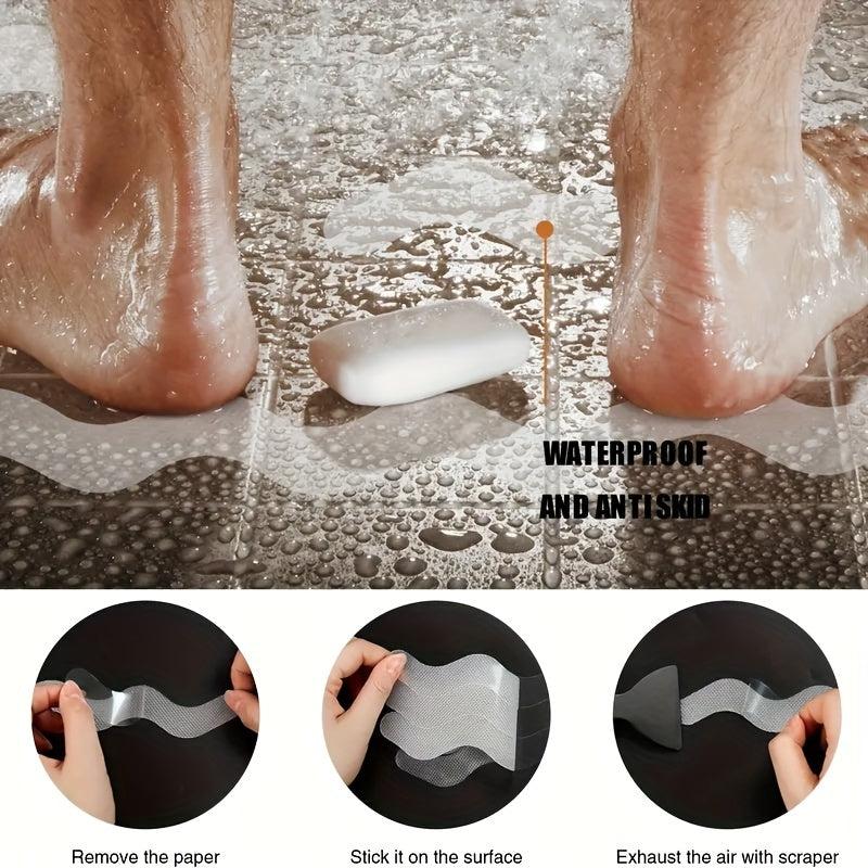 6pcs S-shaped Anti-slip Shower Tread Sticker Bathroom Non-slip Strip