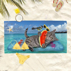 Quick Drying Microfiber Beach Towel Cat and Bird Design