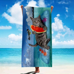 Quick Drying Microfiber Beach Towel Cat and Bird Design